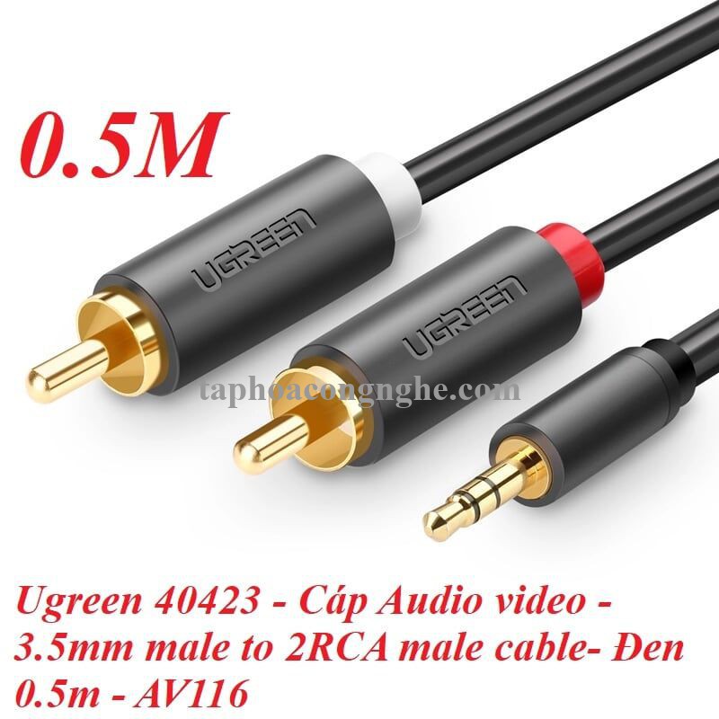 Ugreen 40423 0.5M màu Đen Cáp âm thanh 2 đầu Bông sen sang 3.5mm dương AV116 30040423